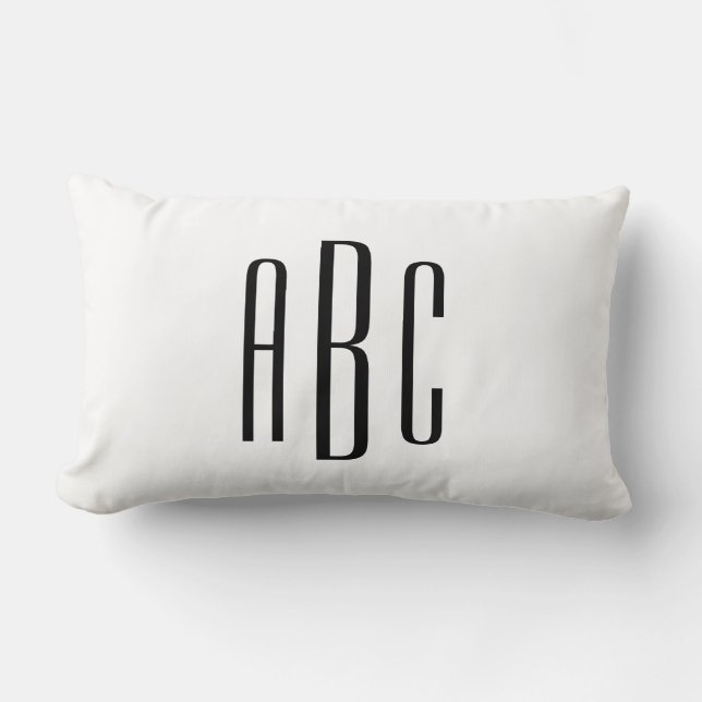 Svart Modern Trebokstavsmonogram Lumbarkudde (Framsida)