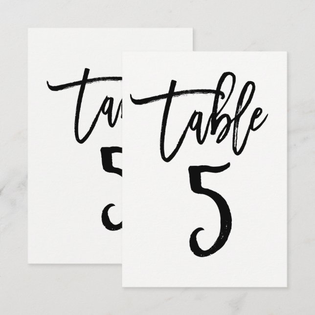 Svart modern trendig modern script tabell nummer 5 inbjudningar (Fram/baksida)