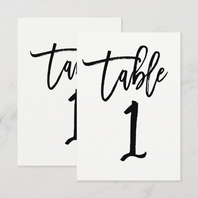 Svart modern typ trendy script bordskort nummer 1 (Fram/baksida)