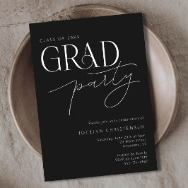 Svart Modern Typography Grad Party-inbjudan Inbjudningar