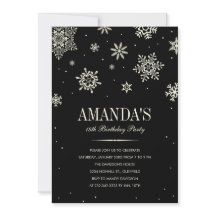 Svart Modern Winter Wonderland Birthday-inbjudan