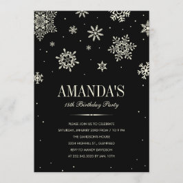 Svart Modern Winter Wonderland Birthday-inbjudan Inbjudningar