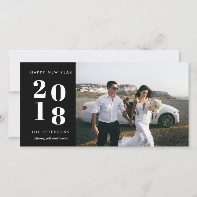 Svart Modernt Gott Nytt År Bröllops Fotokort Julkort (Framsida)