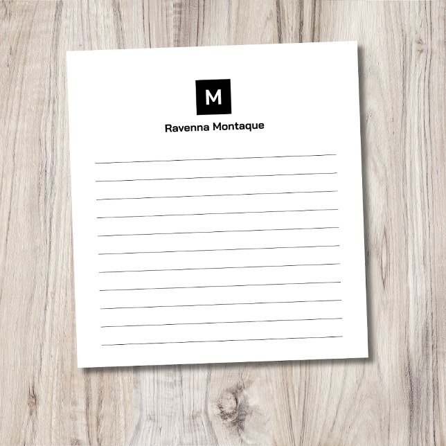 Svart modernt kantigt chic trendigt monogram anteckningsblock (Skapare uppladdad)