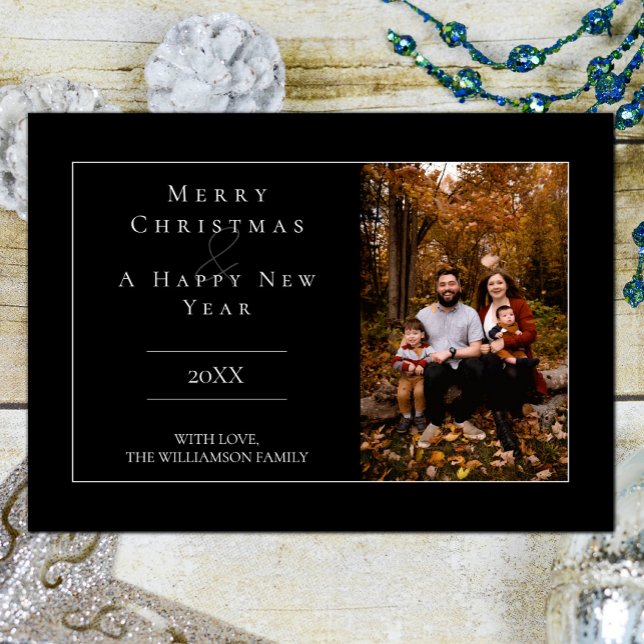Svart, modernt, minimalistiskt foto-Helgdag Julkort (Black Modern Minimalist Photo Holiday Card)