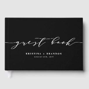 Svart, modernt, minimalistiskt skript, foto Bröllo Gästböcker