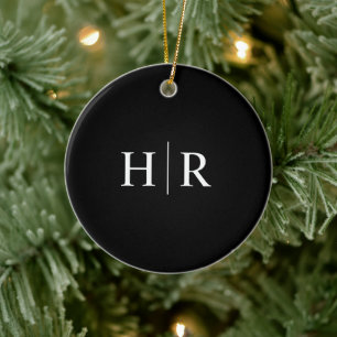 Svart Modernt Monogram Julgransprydnad Keramik