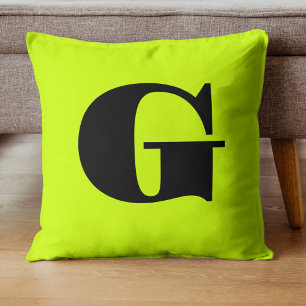 Svart Modernt Monogram Neon Limegrön Gul Kudde