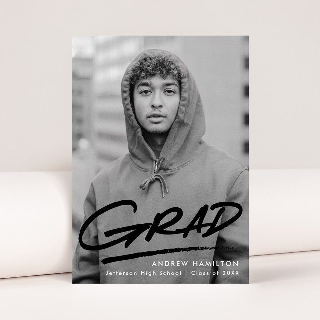 Svart | Modernt streckat foto för examen Meddelande (Skapare uppladdad)