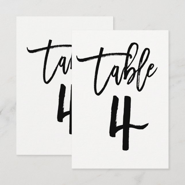 Svart modernt trendigt typsnitt Bordskort nummer 4 (Fram/baksida)