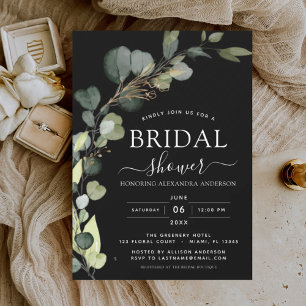 Svart Möhippa Botanical Eucalyptus Boho Inbjudningar