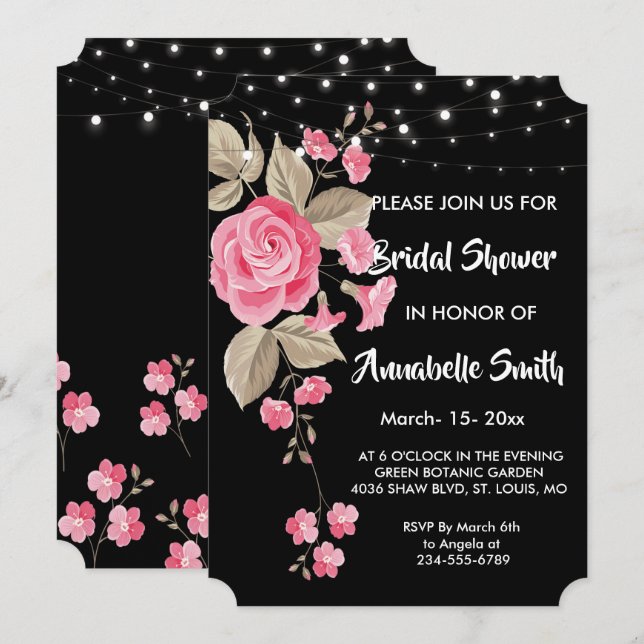 Svart Möhippa för Whimsiing String Ljus Inbjudningar (Fram/baksida)