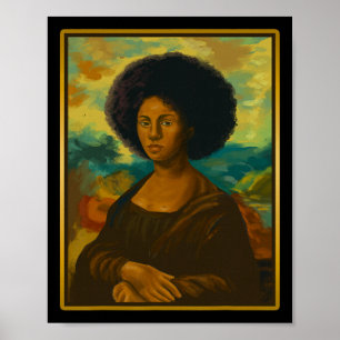 Svart Mona Lisa Afro Drottning Afrikansk Kvinna Sv Poster