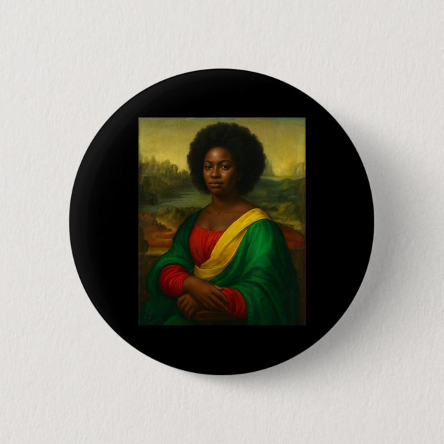 Svart Mona Lisa Afroamerikansk Afro Svart Histor Knapp (Framsida)