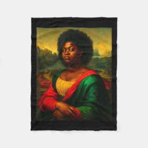 Svart Mona Lisa Sidoblick Afro Kvinna Svart Histor Fleecefilt