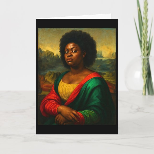 Svart Mona Lisa Sidoblick Afro Kvinna Svart Histor Kort (Framsida)