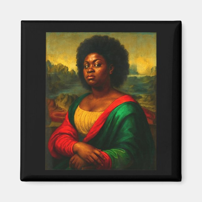 Svart Mona Lisa Sidoblick Afro Kvinna Svart Histor Magnet (Framsidan)