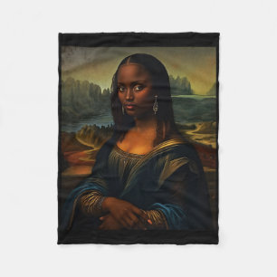 Svart Mona Lisa Svarta historiemånaden Kvinna Afro Fleecefilt