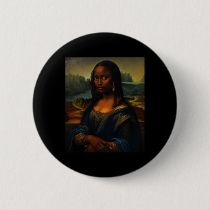 Svart Mona Lisa Svarta historiemånaden Kvinna Afro Knapp