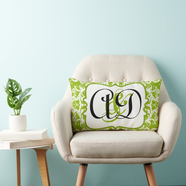 Svart Monogram Brides Pillow-Grönt för äppelmocka Lumbarkudde (Stol)