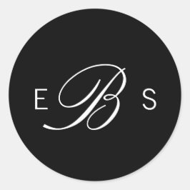 Svart monogram circle Wedding Stickers, Elegant Runt Klistermärke