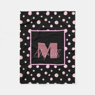 Svart monogram, eget namn Polka dots Geometric Ci Fleecefilt