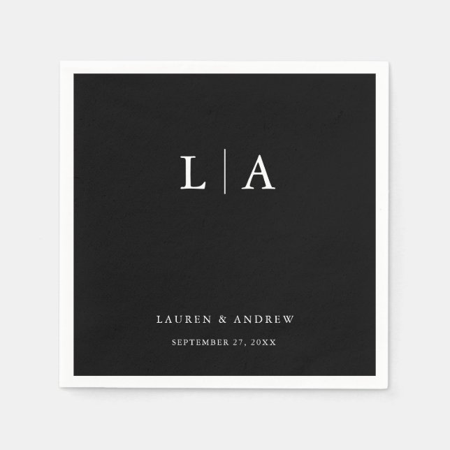 Svart Monogram enkel minimalistisk Bröllop Pappersservett (Framsidan)