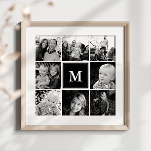 Svart monogram familjefotokollage poster