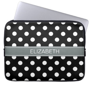 Svart Monogram för namn för kol för vitpolka do Laptop Fodral