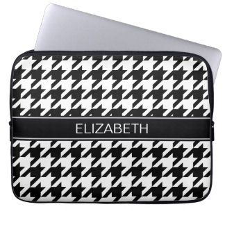 Svart Monogram för namn för vitHoundstooth #2 Laptop Sleeve