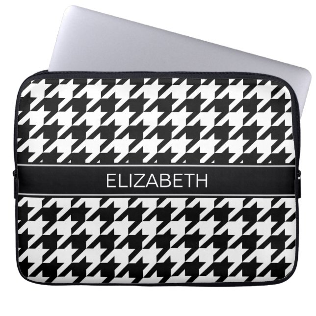 Svart Monogram för namn för vitHoundstooth #2 Laptop Sleeve (Framsidan)