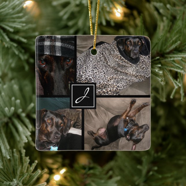 Svart Monogram Fotoduk Husdjur Julgransprydnad Keramik (Träd)
