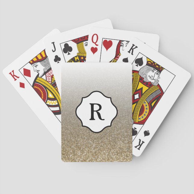 Svart monogram glittrande guld glitter Ombre Casinokort (Baksidan)