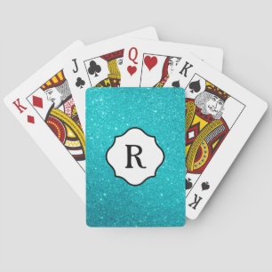 Svart monogram & glittrande turkos glitter Ombre Casinokort