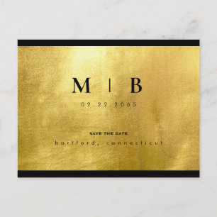 Svart Monogram & Guld Sleek Spara datum Meddelande Vykort