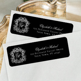 Svart monogram-monogram för returadress för bröllo etikett