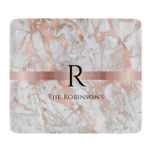 Svart monogram & namn, vit & roséguld marmor (Framsidan)