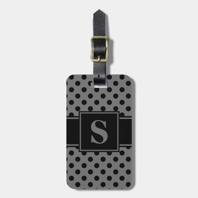 Svart monogram på grå prickig bakgrund bagagebricka (Vertikal Framsida)