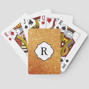 Svart monogram på orange guldglitter casinokort