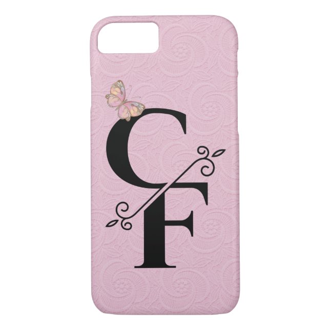 svart monogram på rosa präglad bakgrund Case-Mate iPhone skal (Baksida)