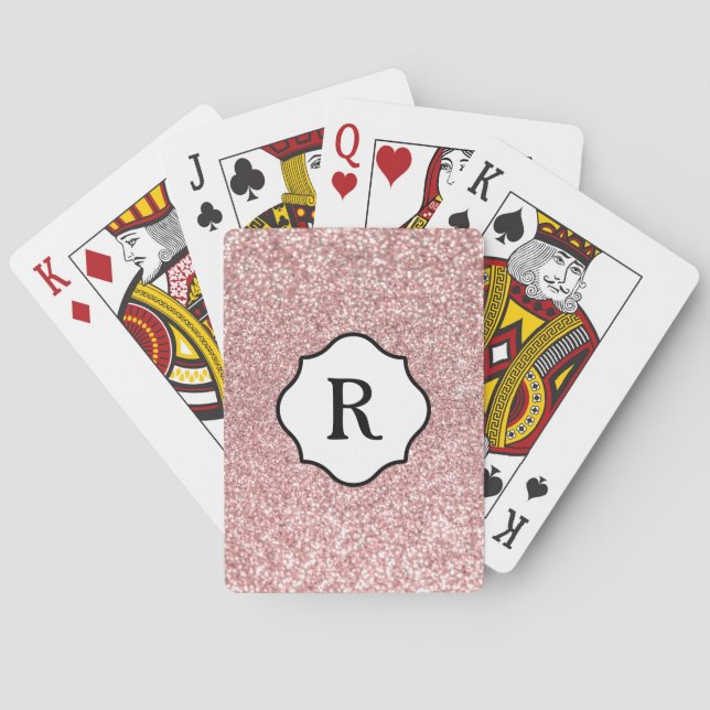 Svart monogram på roséguld glitter casinokort (Baksidan)