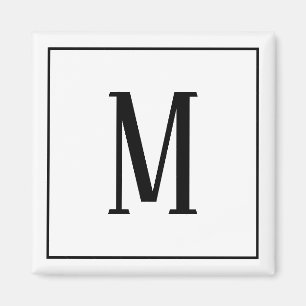 Svart monogram på vit fyrkantig magnet