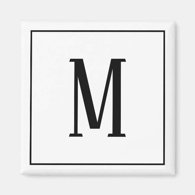 Svart monogram på vit fyrkantig magnet (Framsidan)
