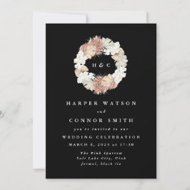 Svart Monogram Pampas Grass Blommigt Tropiskt Inbjudningar