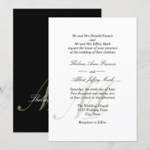 Svart Monogram Parents bröllop-inbjudan för skript