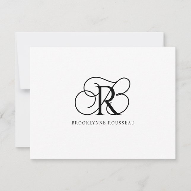 Svart monogram-platta anteckningskort för elegant (Framsida)