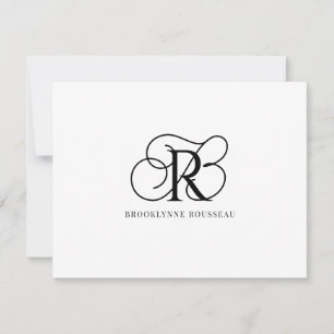 Svart monogram-platta anteckningskort för elegant