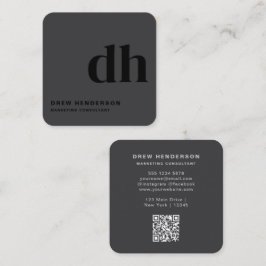 Svart Monogram Professionell Qr-kod Fyrkantigt Visitkort