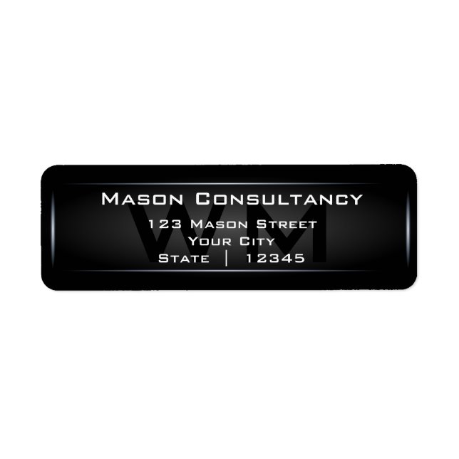 Svart Monogram-returadressetikett Returadress Etikett (Framsidan)