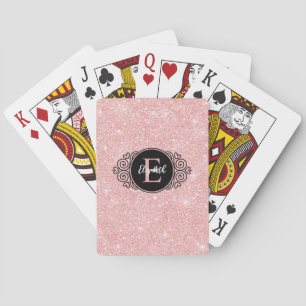Svart monogram rosa glitter casinokort